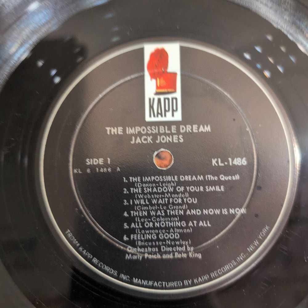 Jack Jones The Impossible Dream Vinyl LP Mono Kapp Records KL-1486 1966 - Picture 4 of 6